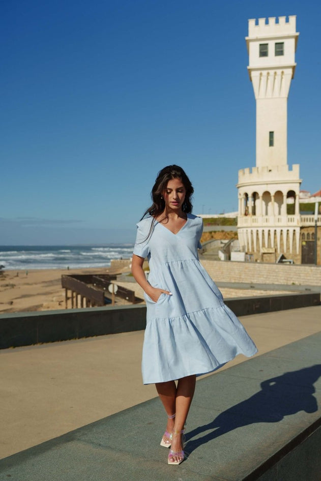 Linen Layer Dress Sky Blue - IVALO.COM