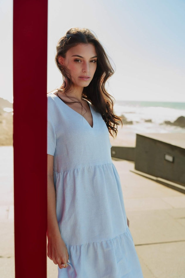 Linen Layer Dress Sky Blue - IVALO.COM