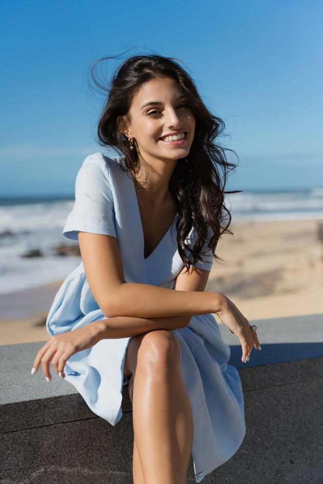 Linen Layer Dress Sky Blue - IVALO.COM