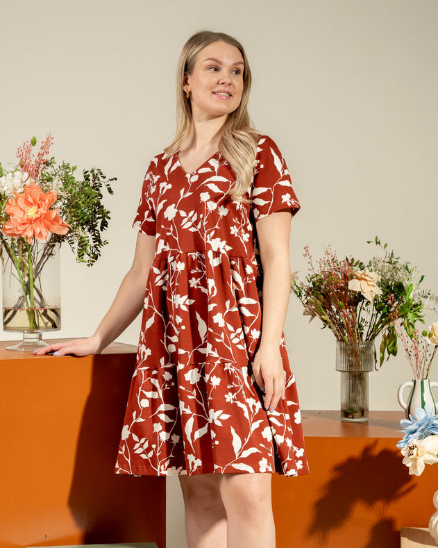 V-Neck Dress Shadows Mahogany