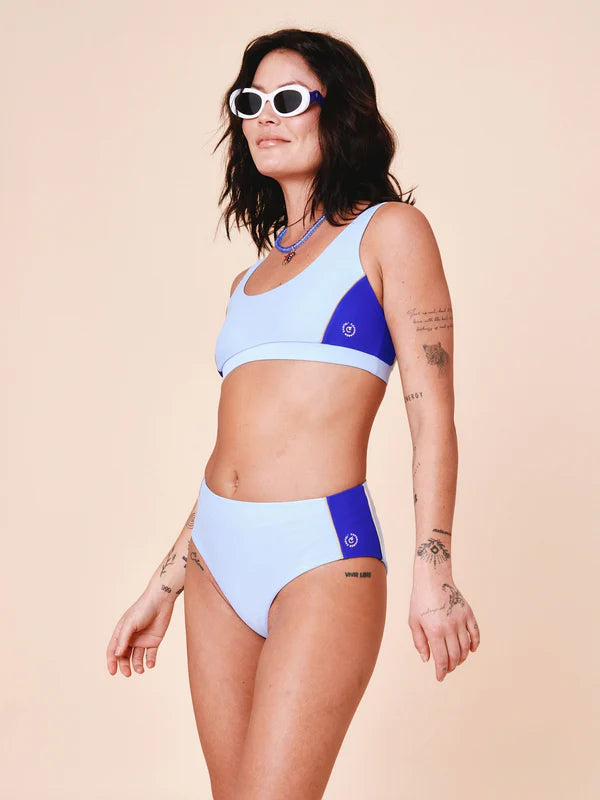 Ubud Colorblock Highwaisted Bikini Bottom Clear/Cartel Blue