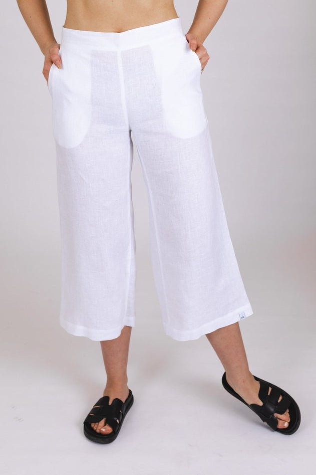 Culottes Linen Trousers Coconut Milk White - IVALO.COM