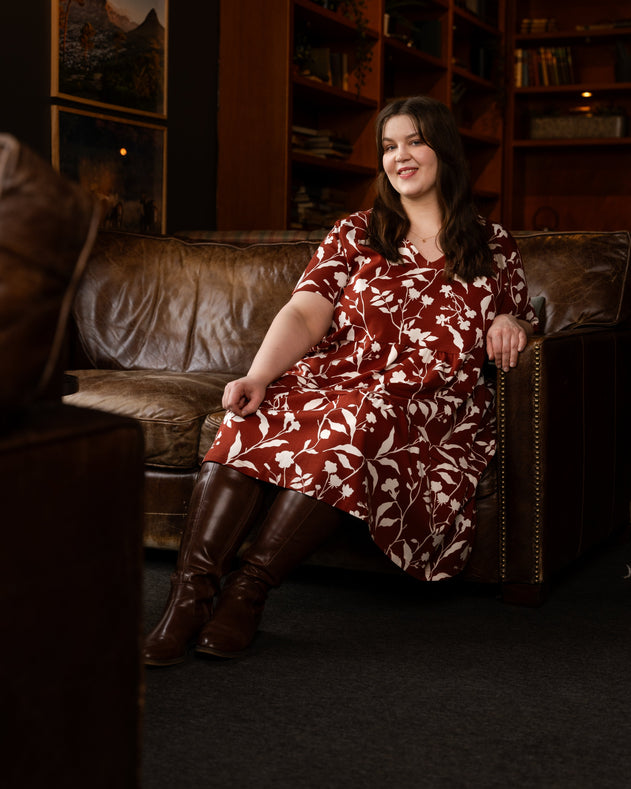 V-Neck Dress Shadows Mahogany
