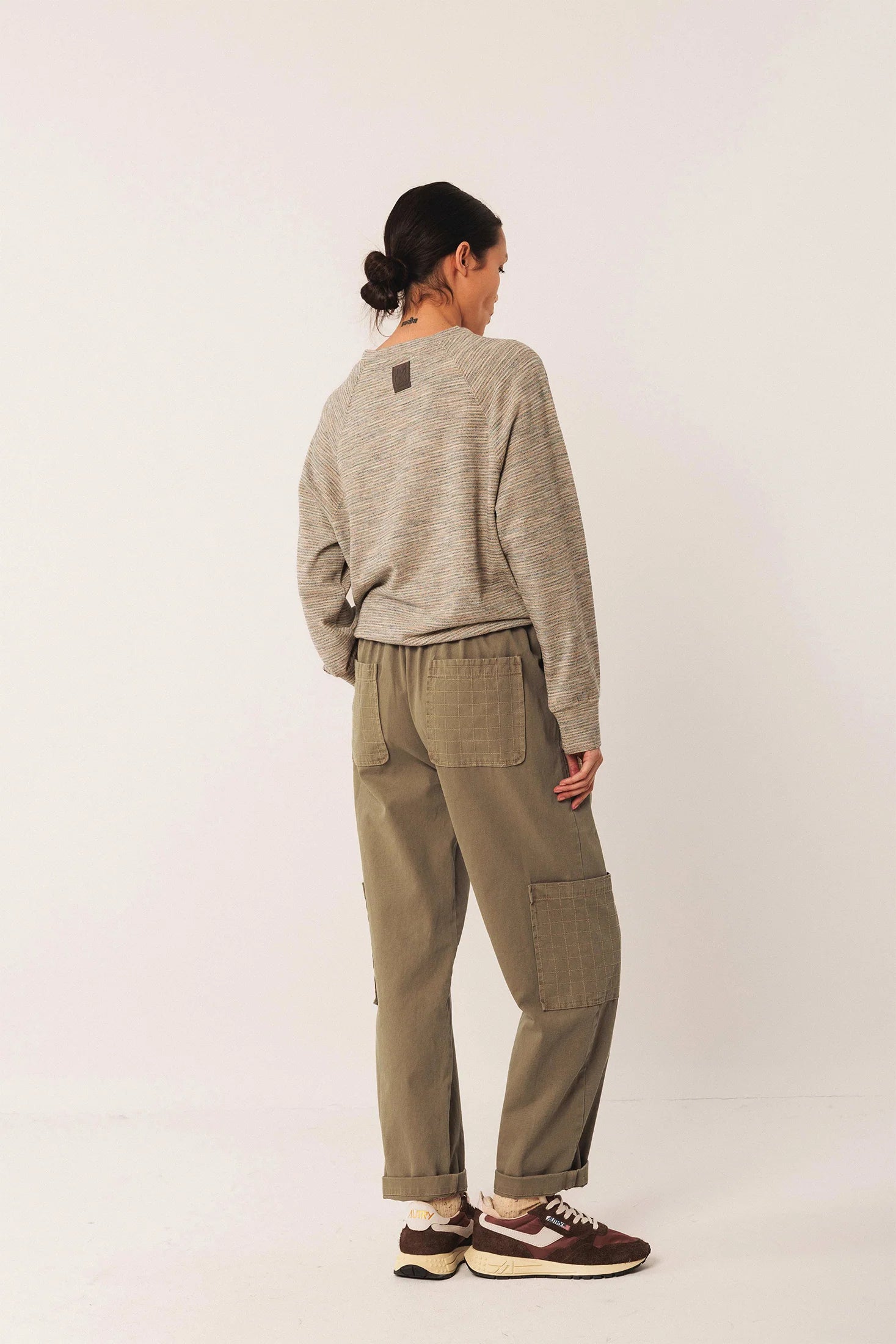 Pants With Check Stitching Military Green