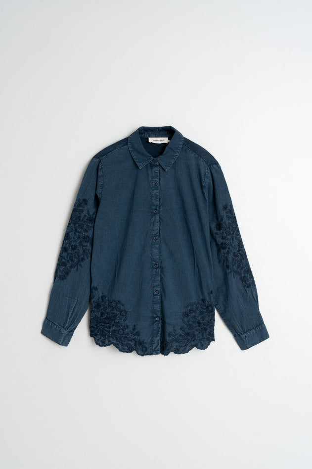 Embroidered Voile Shirt Blue