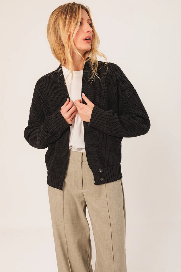 Cotton Double-Breasted Cardigan Black