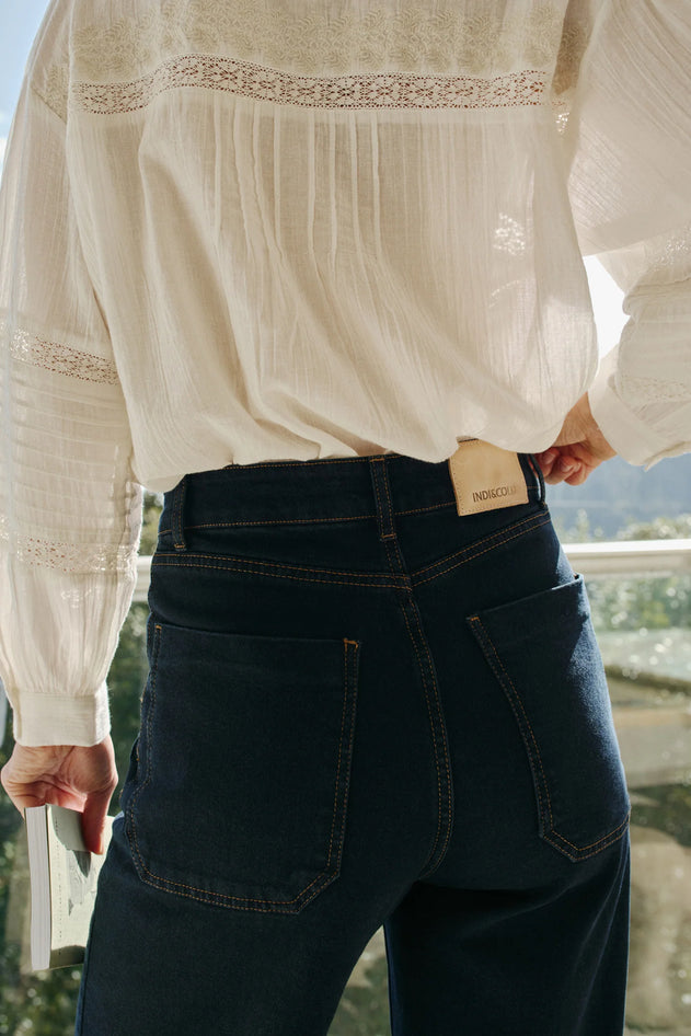 Wide-Leg Denim Pants Navy Blue