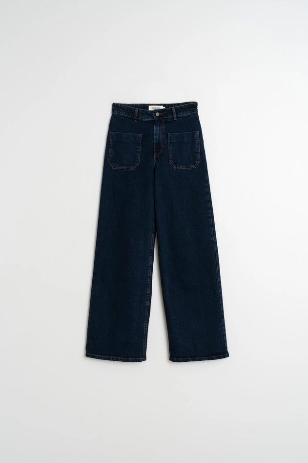 Wide-Leg Denim Pants Navy Blue