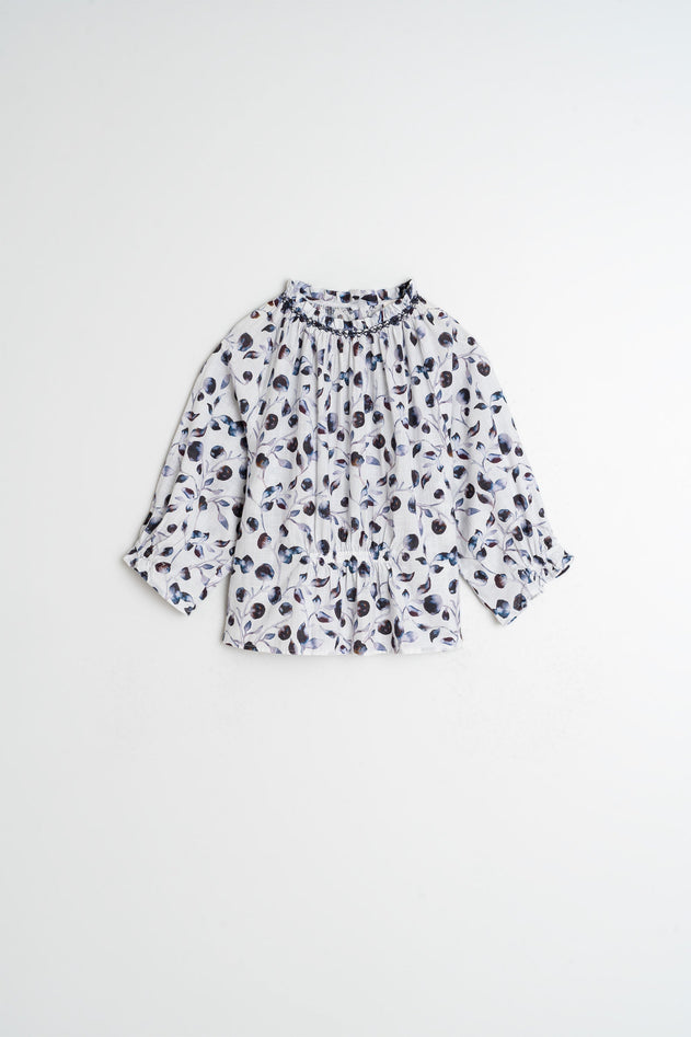 Elastic Cotton Blouse Blue