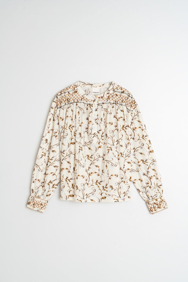 Smock-Detailed Blouse Brown