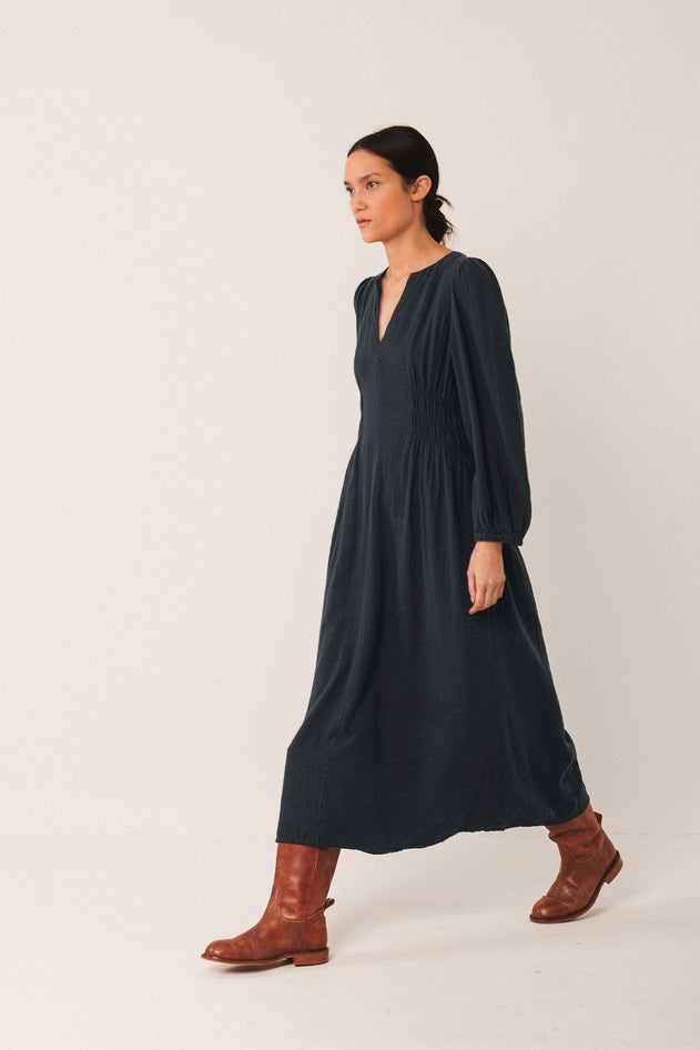 Crepe Cotton Dress Navy