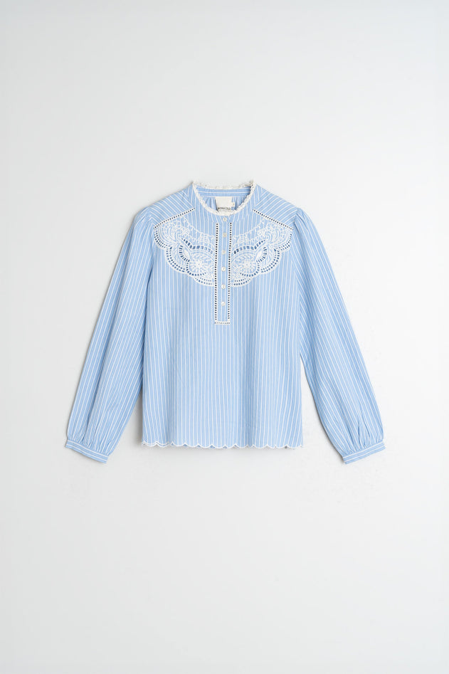 Embroidered Poplin Blouse Blue