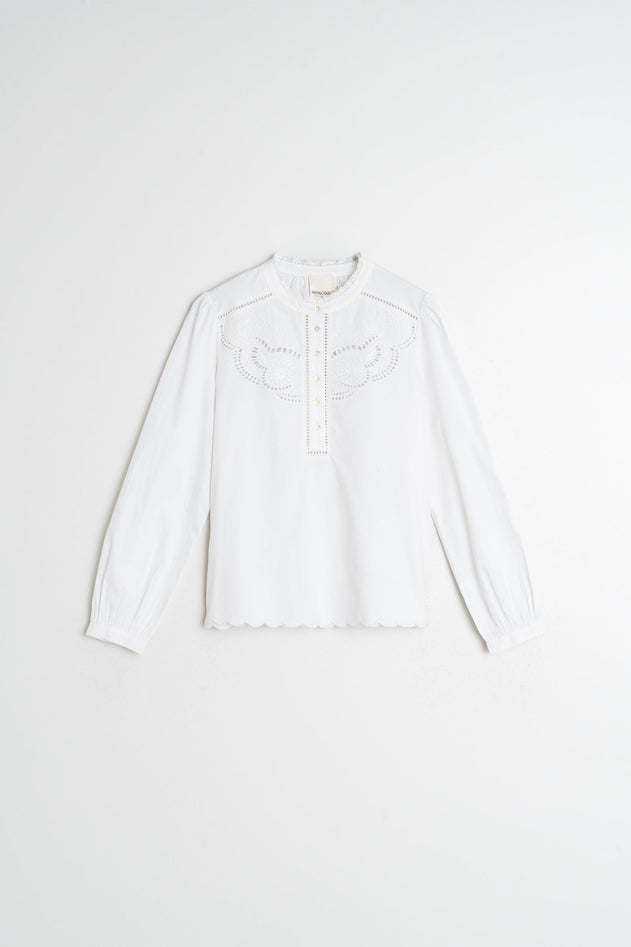 Embroidered Trimmed Blouse White