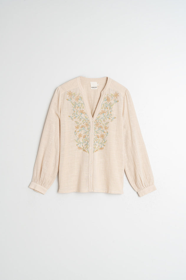 Combined Embroidered Shirt Beige