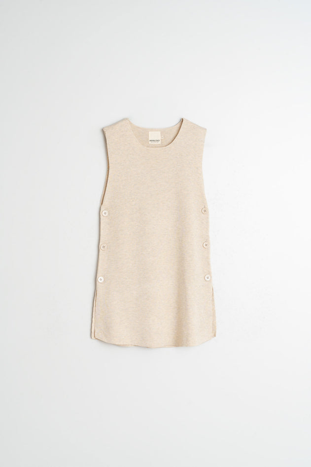 Long Buttoned Vest Beige