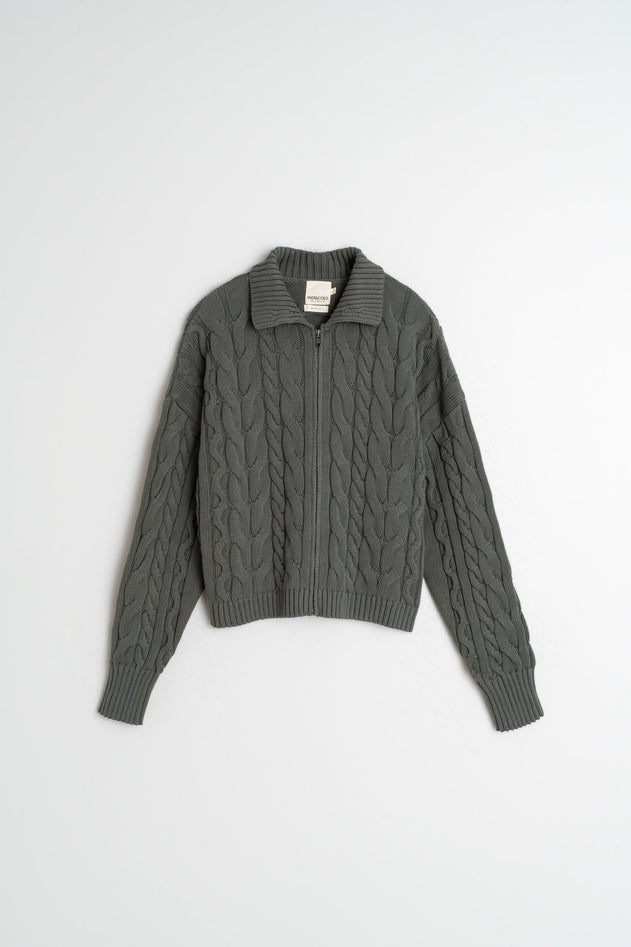 Cotton Cable Knit Cardigan Khaki