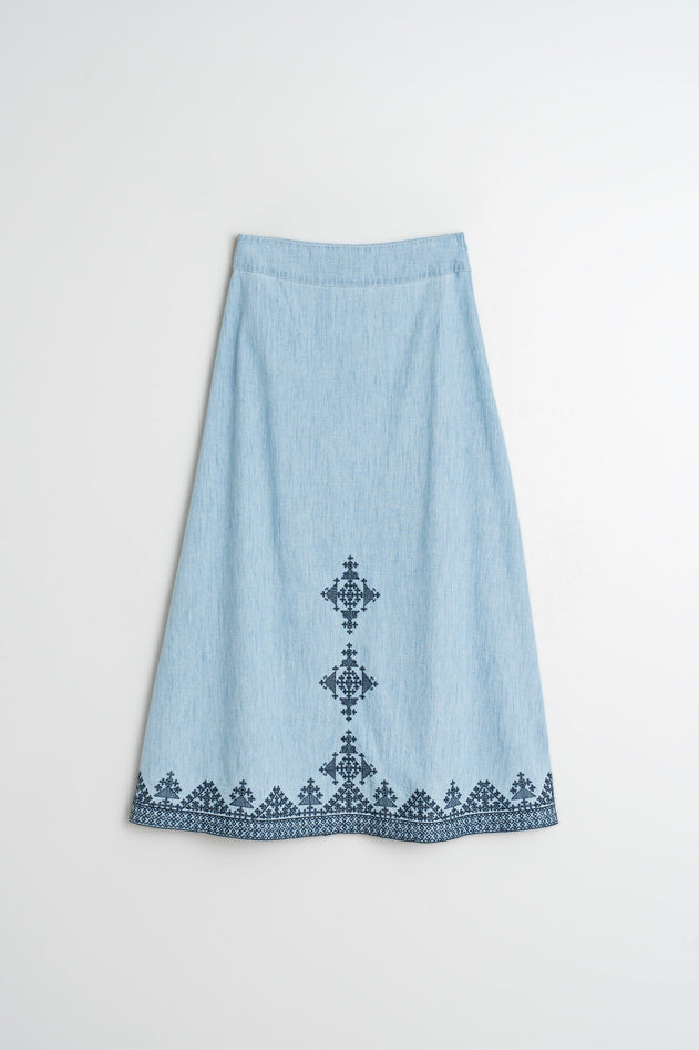 Embroidered Maxi Skirt Blue