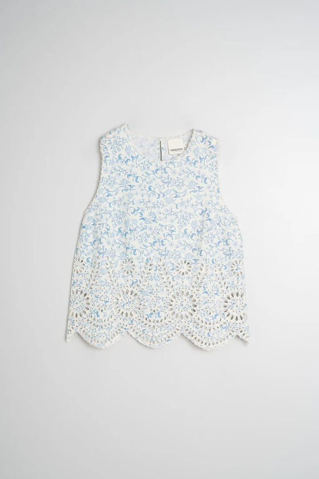 Embroidered Poplin Top Blue Floral