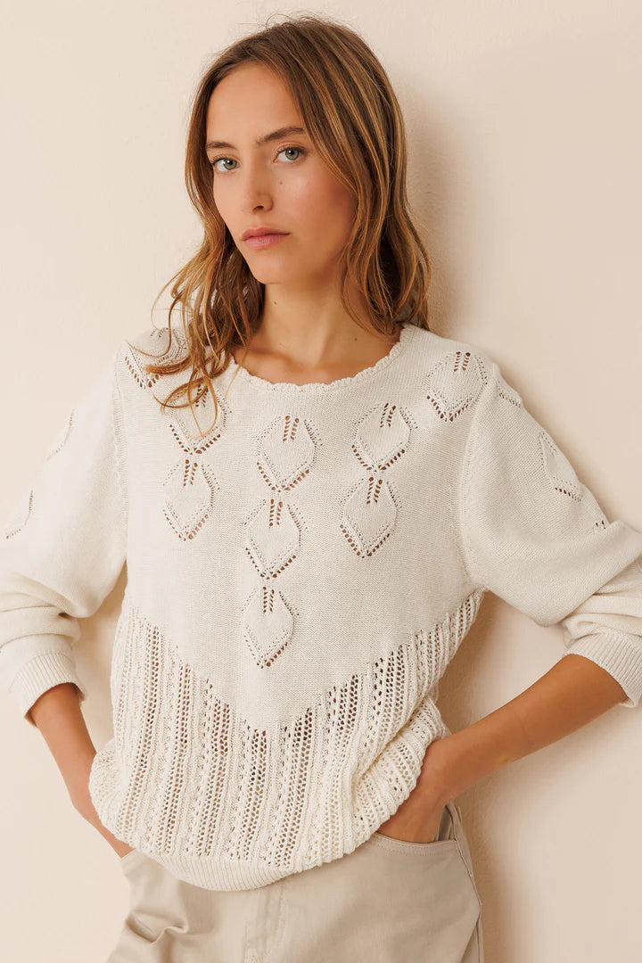 Crochet Effect Sweater White