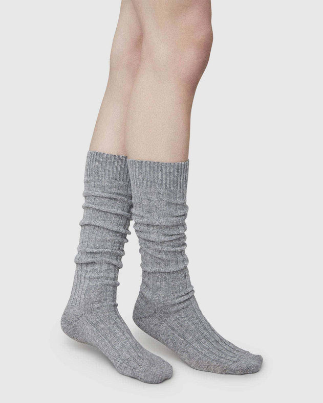Bodil Chunky Wool Knee-Highs Grey
