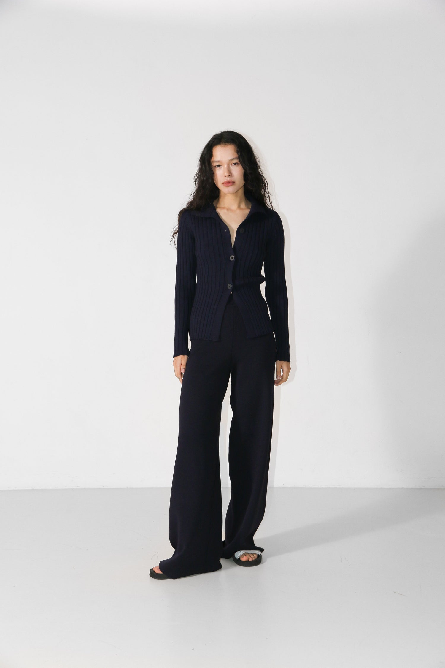 Merino Polo Cardigan Laivastonsininen