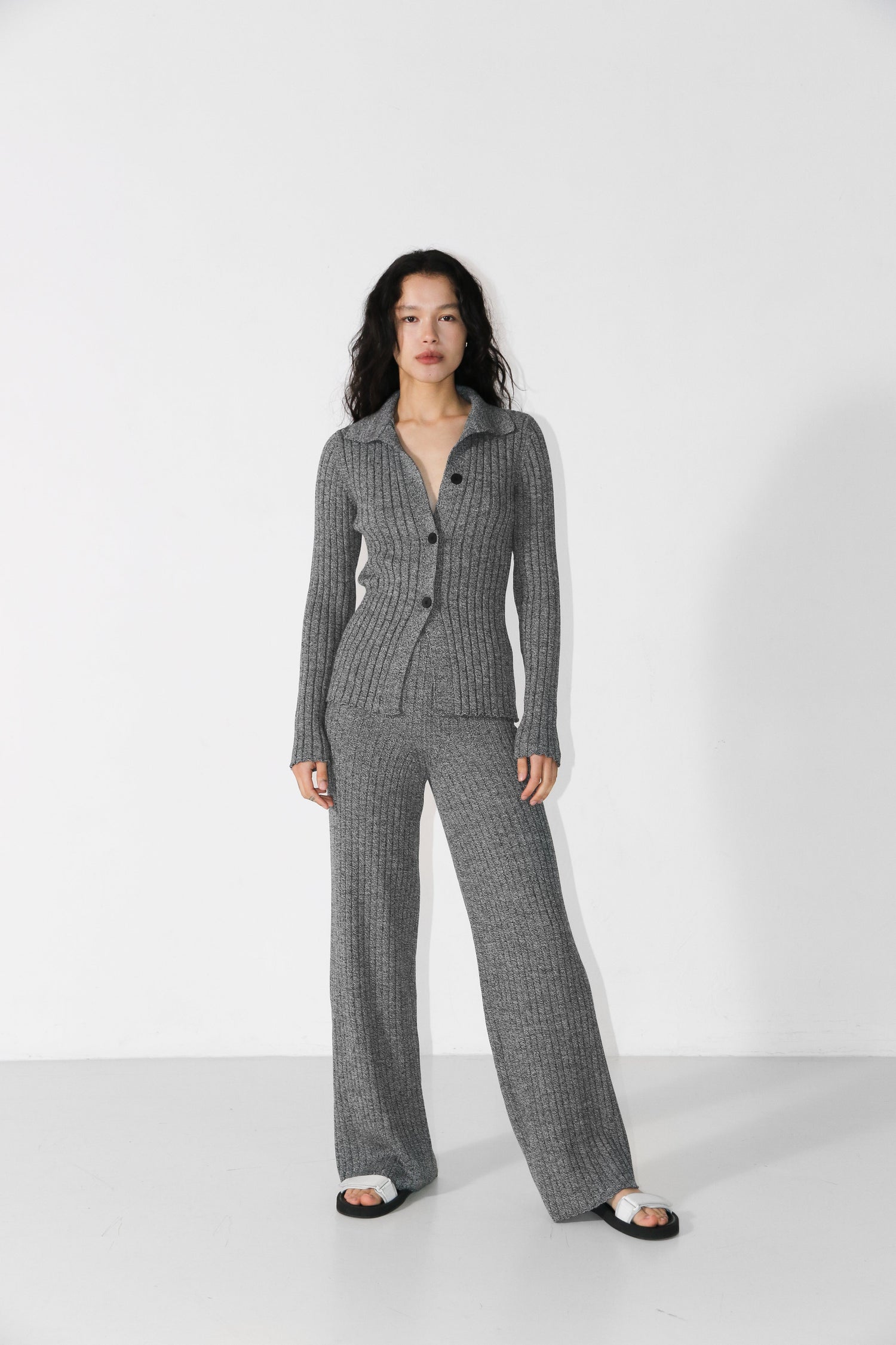 Merino Polo Cardigan Harmaa