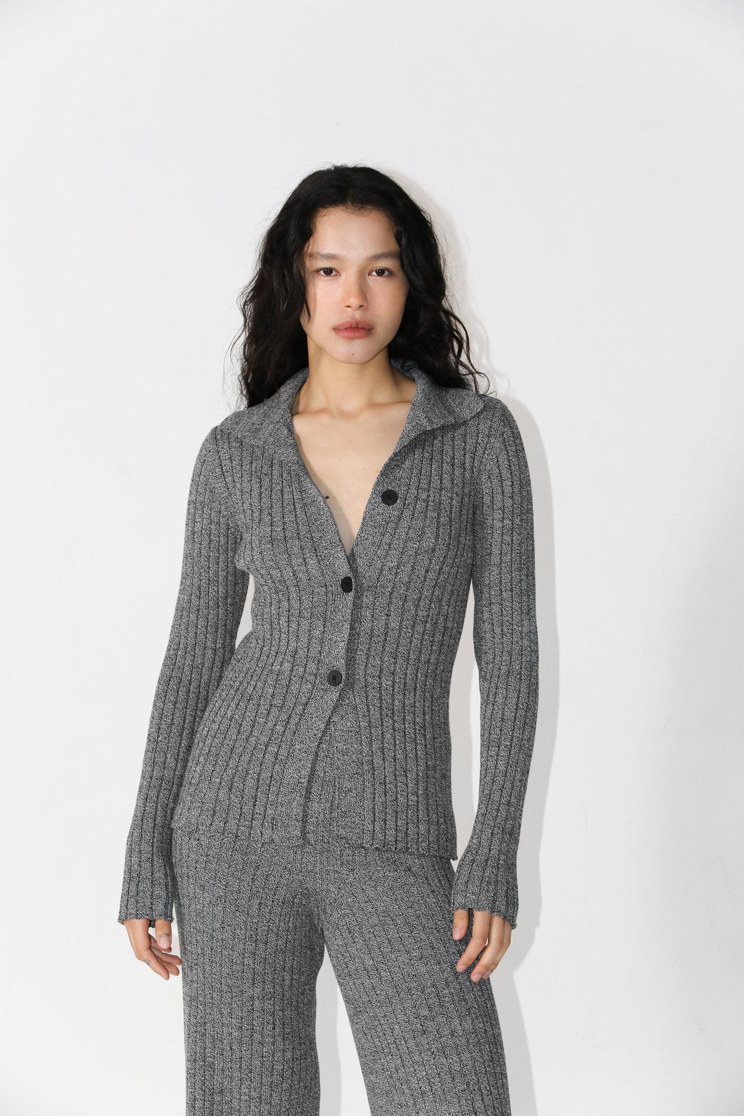 Merino Polo Cardigan Harmaa