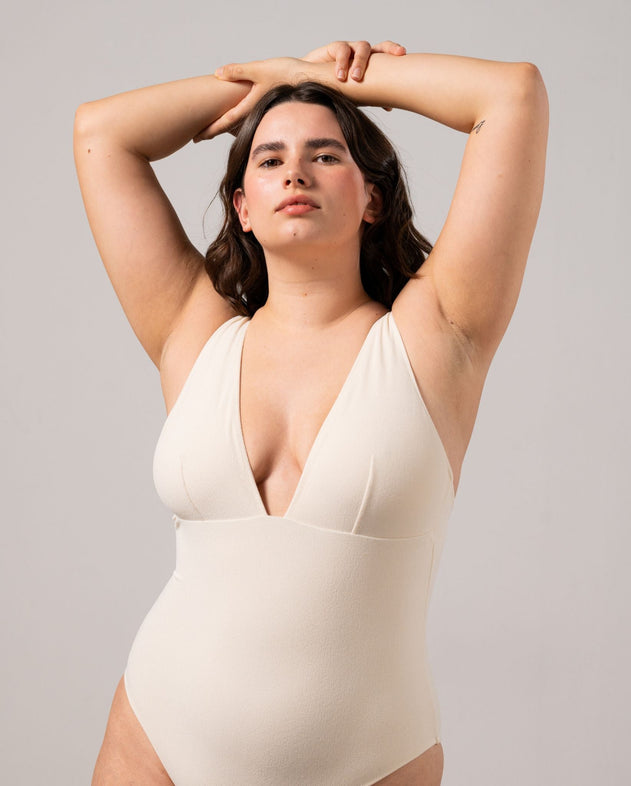 Plunge Swimsuit Cream White