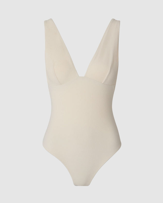 Plunge Swimsuit Cream White