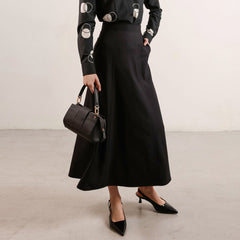 Flow Long A-Line Wool Skirt Black