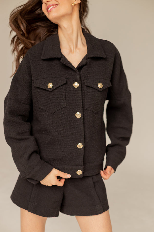Tweed-shortsit Musta