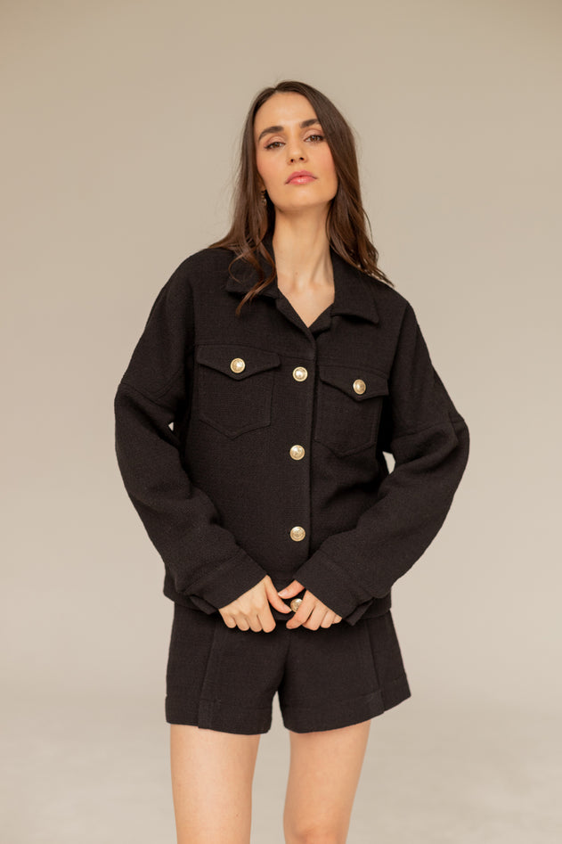 Tweed-shortsit Musta