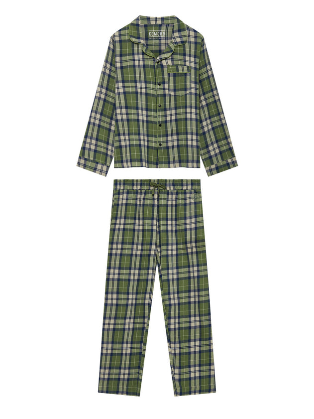 Jim Jam Miesten puuvillainen pyjamasetti Mänty Vihreä