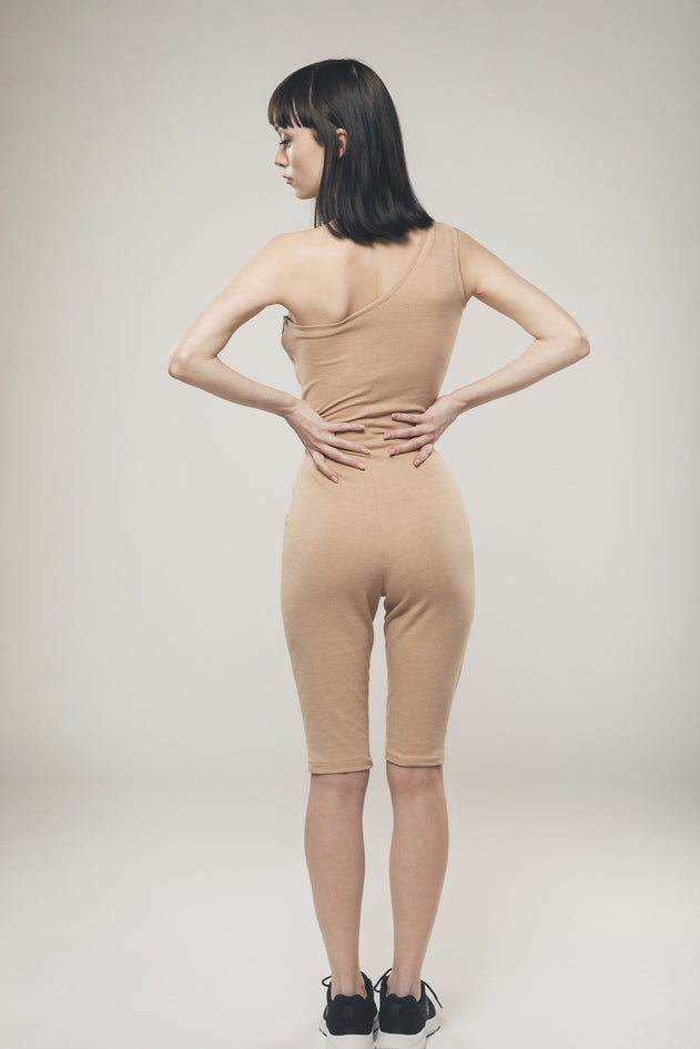 Yksiolkainen Pyöräilyshortsipuku Beige
