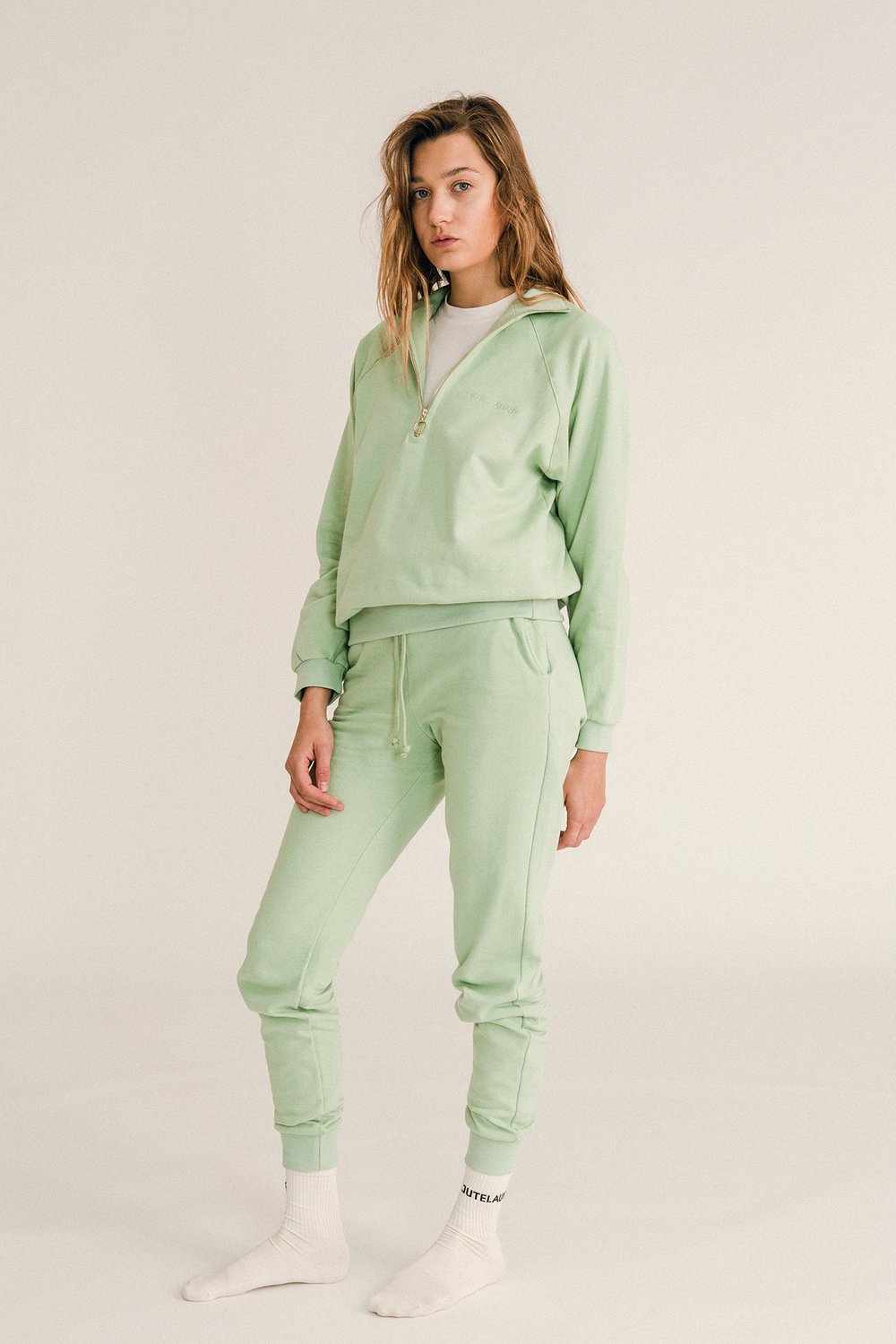 JUTELAUNE half zip collegepaita mintunvihreä