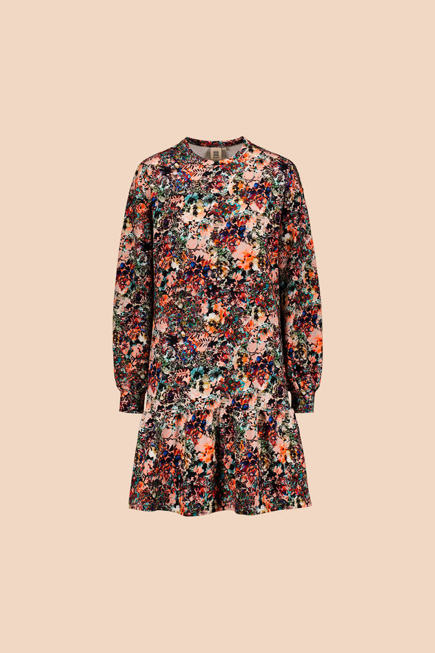 Ruffle Sweatshirt Dress Blooming Forest