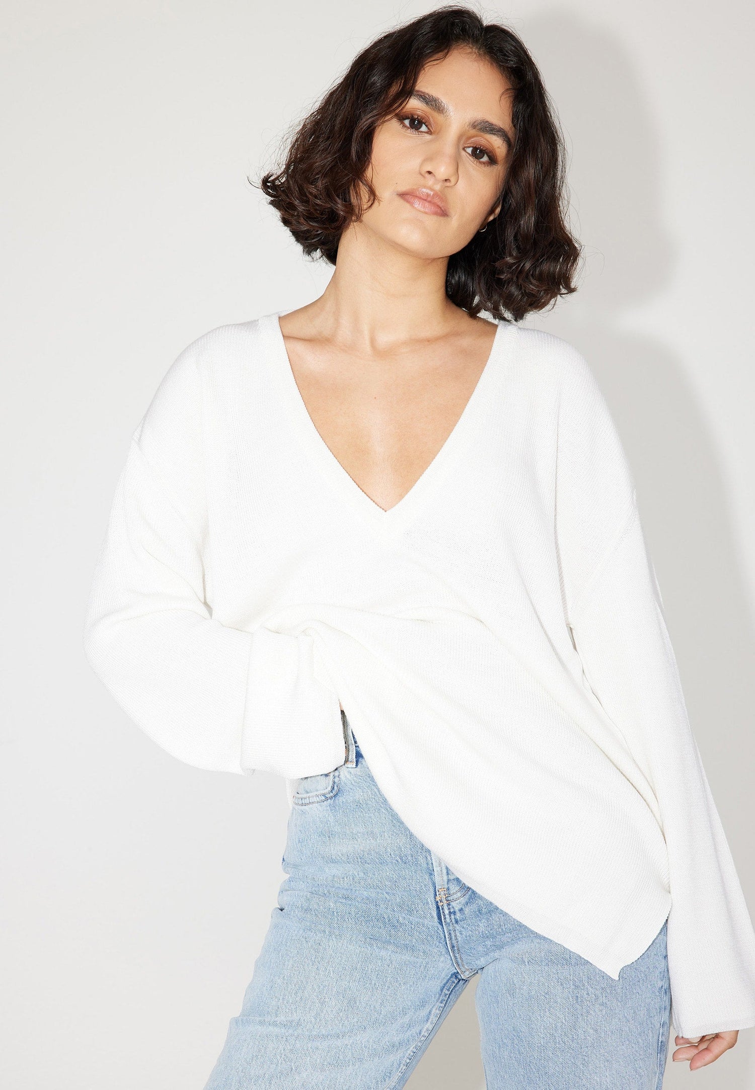 Rhea Merino V Neck Neule Valkoinen