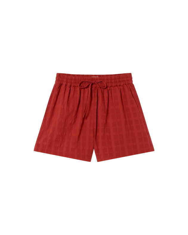 Geranio Seersucker Shorts Cuadrito Red