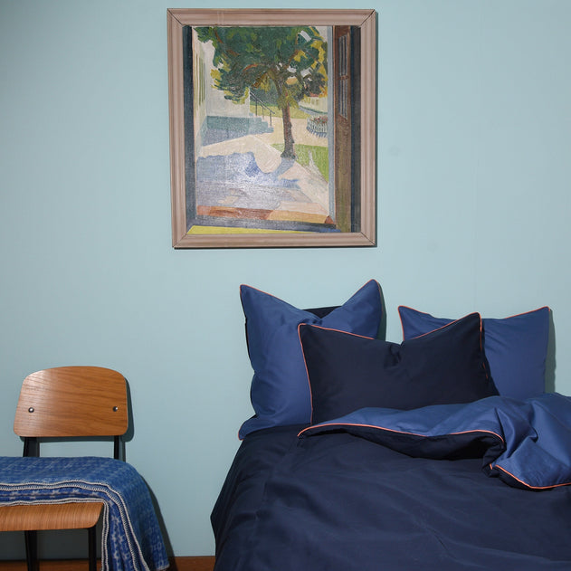 Cotton Sateen Duvet Cover Set Dusty Blue-Indigo
