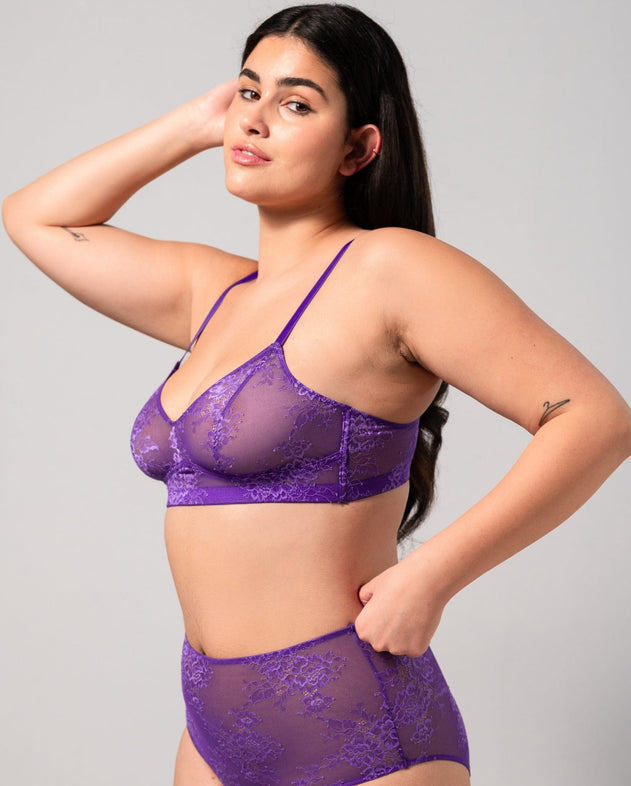 Floral Läpikuultavat Balconette Rintaliivit Violetti