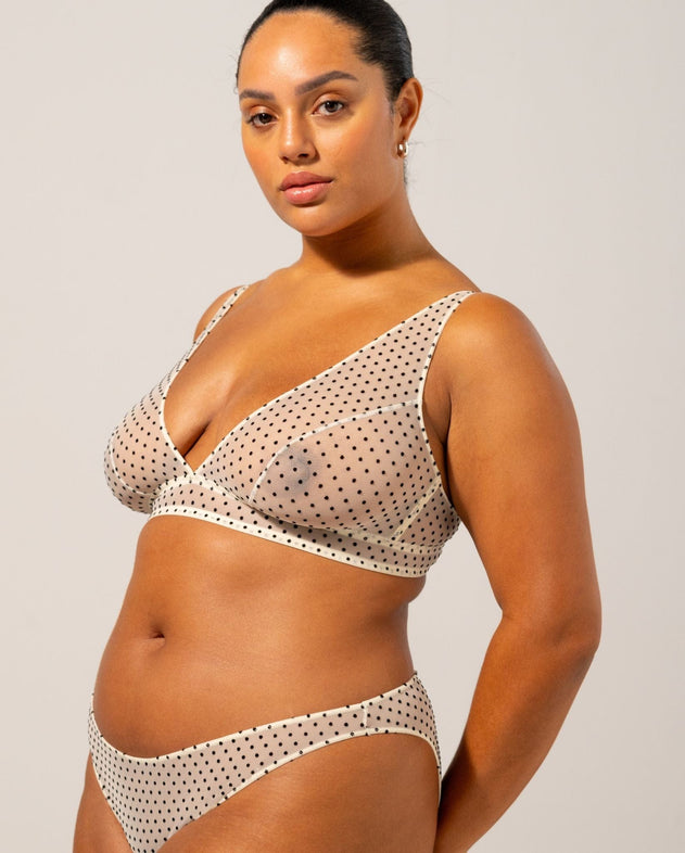 Mesh Plunge Bralette Polka Dots