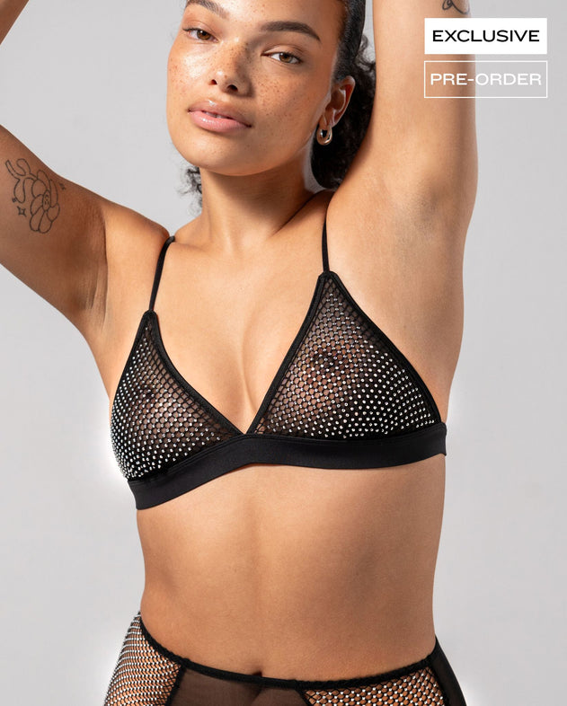 Verkkokangas Bralette Musta/Hopea