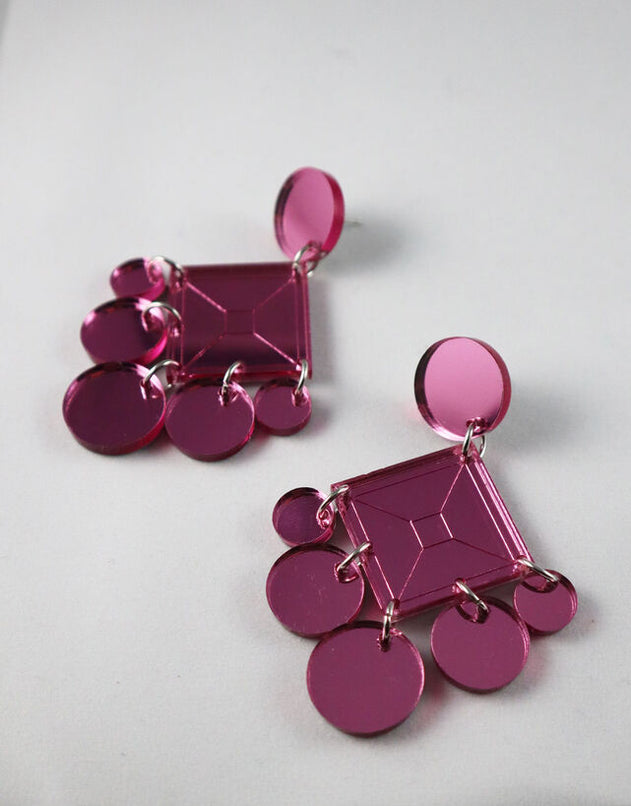 Dangle Circle Earrings Pink