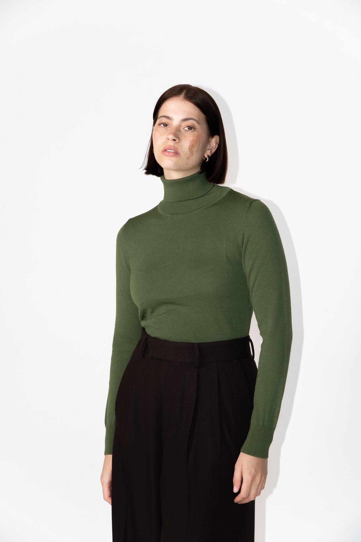 Merino Roll Neck Poolopaita Vihreä