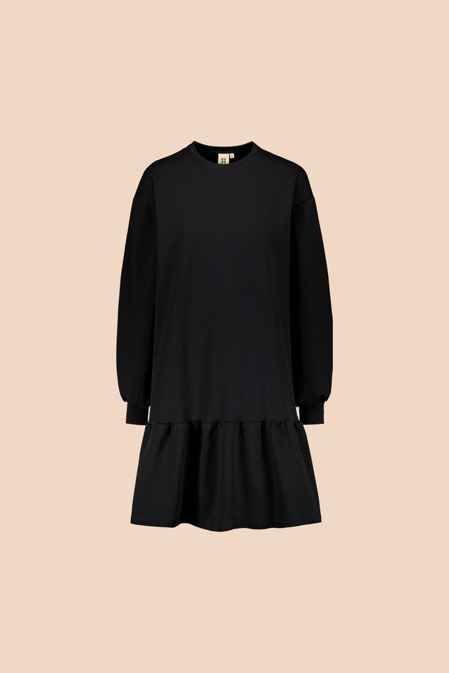 Ruffle Sweatshirt Dress Black