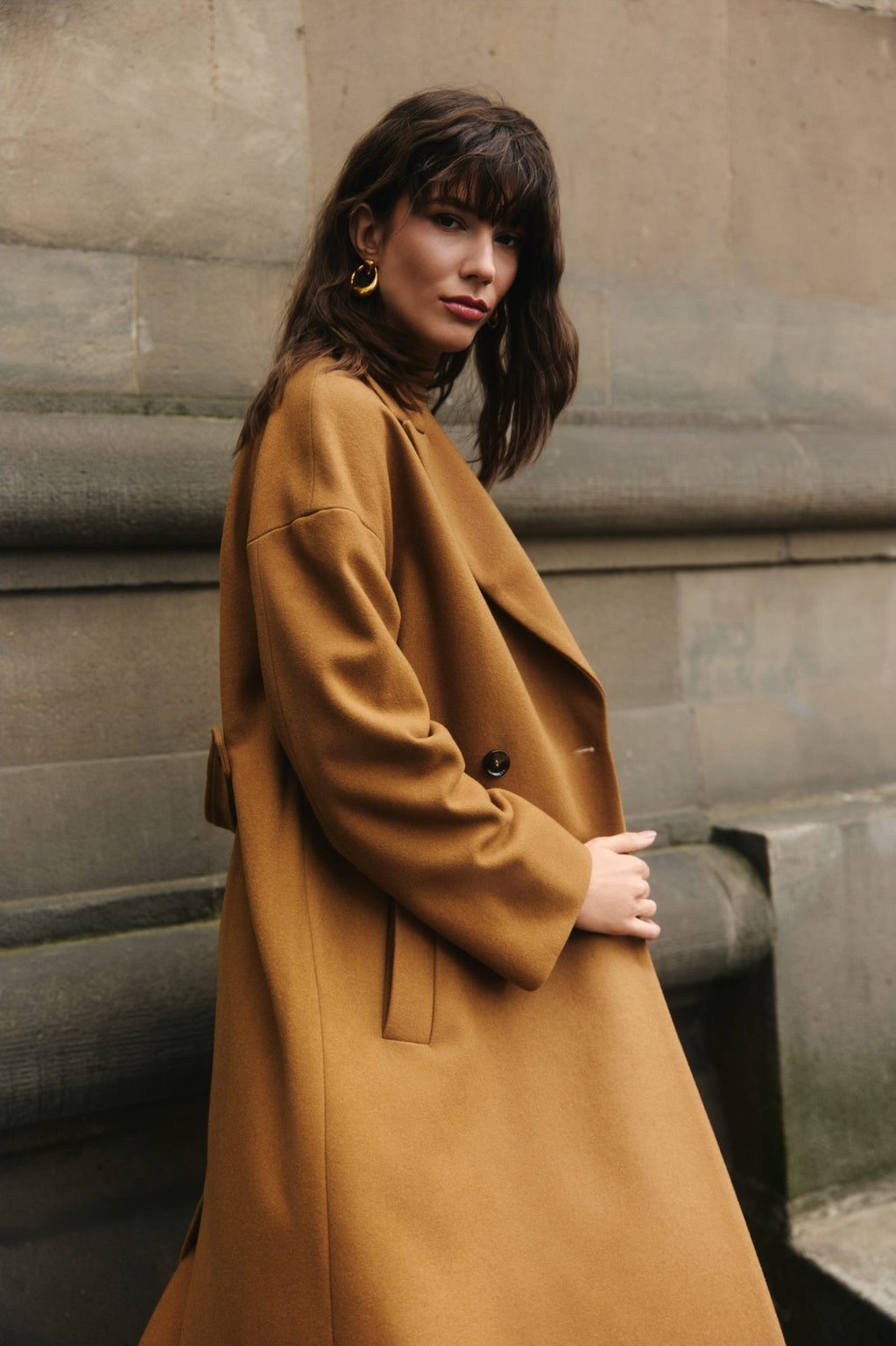 Double-breasted coat carmel