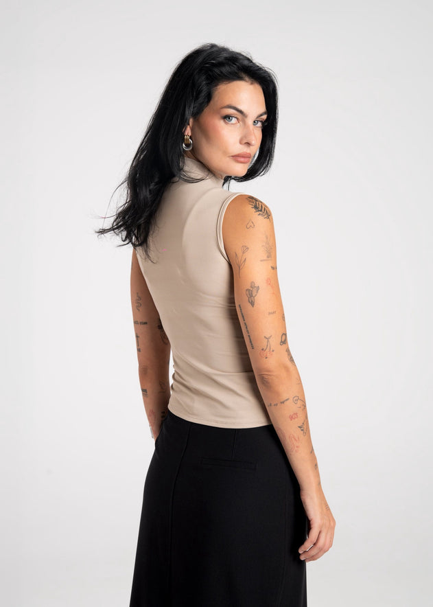 Petra Fitted High-Neck Top Beige