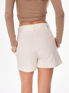 Glen High Waisted Cotton Shorts wit Belt Ecru