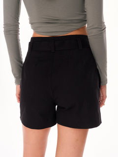 Glen High Waisted Cotton Shorts with Belt Black