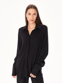 Ora Viscose and Linen Oversized Open Back Shirt Black